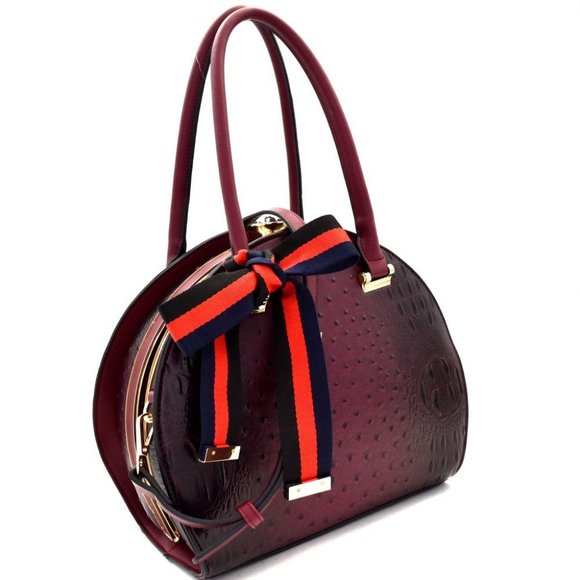 Jewel-Top Ostrich Embossed Handbag - Picture 2 of 4